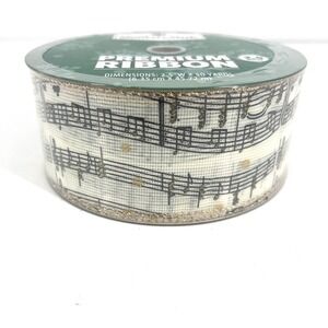 Music Note Wired Ribbon 2.5 Inch x 50 Yards Gold Glitter Cream Member's Mark